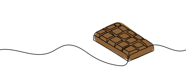 Chocolate bar one continuous line drawing. Unfolded chocolate minimal vector illustration