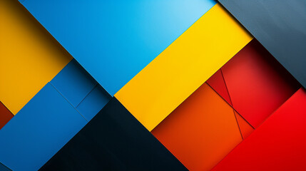 Bold primary colors intersecting in geometric shapes.