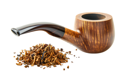 Smoking pipe and tobacco isolated on transparent background