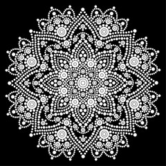 Dot mandala Coloring page for relaxation and meditation. Aboriginal traditional art. Dot painting trendy folk design isolated on black background Coloring book for kids and adults. Vector illustration