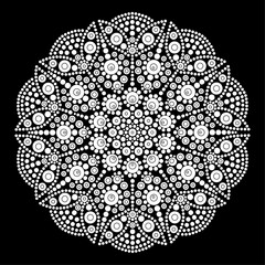Dot mandala Coloring page for relaxation and meditation. Aboriginal traditional art. Dot painting trendy folk design isolated on black background Coloring book for kids and adults. Vector illustration