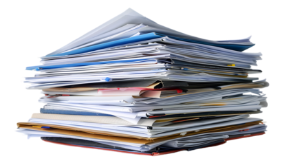 Stack of documents isolated on transparent background