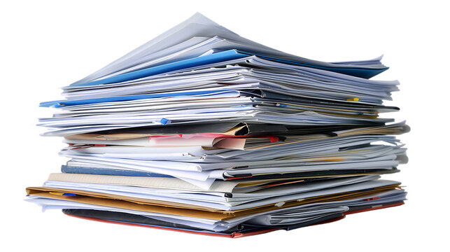 Stack of documents isolated on transparent background