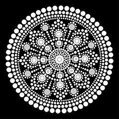 Dot mandala Coloring page for relaxation and meditation. Aboriginal traditional art. Dot painting trendy folk design isolated on black background Coloring book for kids and adults. Vector illustration