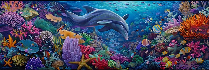 Dolphin in the water illustration, Beautiful, summer vibe, beach, ocean, sea, fish, background