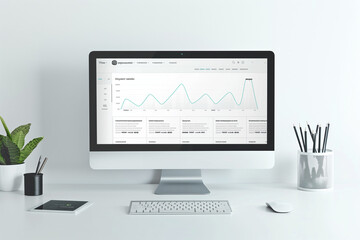 neutral background, a photo highlights the minimalist design elements of a finance website page, emphasizing simplicity, clarity, and ease of use. The image reflects the