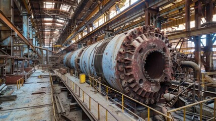 Fototapeta premium A large electric blast furnace is located in a metallurgical factory