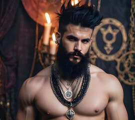 body, muscular, naked, guy, beauty, person, muscle, hair, fitness, hot, torso, handsome, one, bodybuilder, strong, bodybuilding, beard, eyes, chain, necklace, fashion, face, model, expression, head