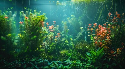Beautiful aquatic plants tank AI generated