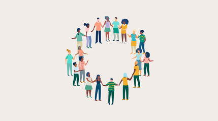 Illustration of a diverse group of employees forming a circle and holding hands, symbolizing unity and workplace inclusivity