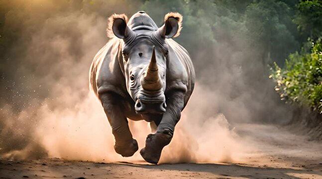 Unaufhaltsam rennt das Rhinozeros zu seinem Ziel