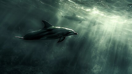 Fototapeta premium Dolphin in the water illustration, Beautiful, summer vibe, beach, ocean, sea, fish, background