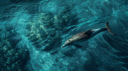Naklejka premium Dolphin in the water illustration, Beautiful, summer vibe, beach, ocean, sea, fish, background