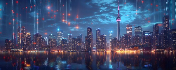 Illuminating Financial Insights Cityscape Skyline Reflecting Dynamic Market Data