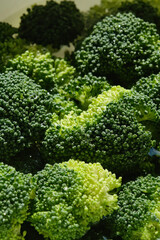 Raw sliced Broccoli. Organic broccoli, ingredient vegetable healthy nature green food.  Shallow depth of field,