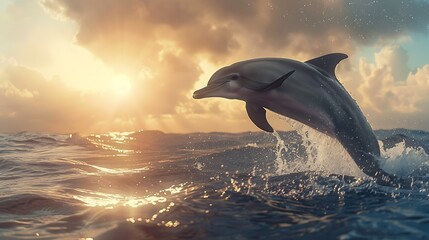Fototapeta premium Dolphin in the water illustration, Beautiful, summer vibe, beach, ocean, sea, fish, background