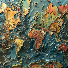 Data visualization of climate change as an abstract world map morphing and melting, with rising temperatures and sea levels vividly depicted.
