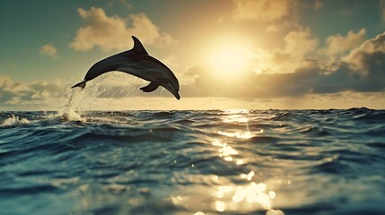 Fototapeta premium Dolphin in the water illustration, Beautiful, summer vibe, beach, ocean, sea, fish, background