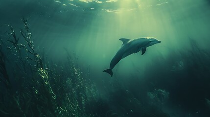 Fototapeta premium Dolphin in the water illustration, Beautiful, summer vibe, beach, ocean, sea, fish, background