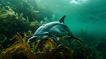 Fototapeta premium Dolphin in the water illustration, Beautiful, summer vibe, beach, ocean, sea, fish, background