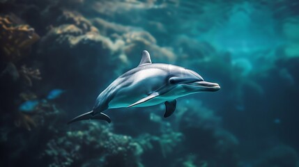 Dolphin in the water illustration, Beautiful, summer vibe, beach, ocean, sea, fish, background