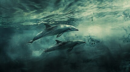 Fototapeta premium Dolphin in the water illustration, Beautiful, summer vibe, beach, ocean, sea, fish, background
