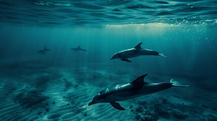 Fototapeta premium Dolphin in the water illustration, Beautiful, summer vibe, beach, ocean, sea, fish, background