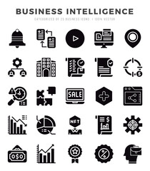 Business Intelligence Glyph icons collection. Glyph icons pack. Vector illustration