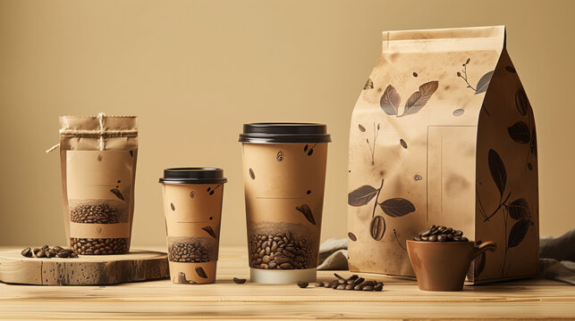 An eco-friendly coffee packaging mockup featuring bamboo material and modern design elements