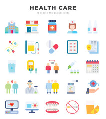 HEALTH CARE Flat icons collection. 25 icon set. Vector illustration.