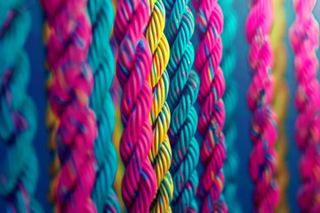 Colorful twisted ropes, paracords. 3d render