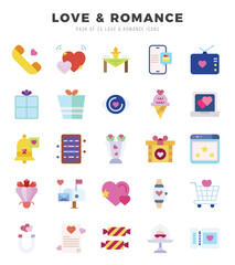 Love & Romance Flat icons collection. 25 icon set. Vector illustration.