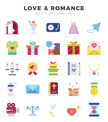 Set of Love & Romance Icons. Simple Flat art style icons pack.