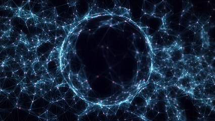 Abstract sci-fi sphere with global network connections. Futuristic illustration. Technology network connection on world. Global digital connections ai. Technology virtual cyber dynamic. 3D rendering. © Liudmyla