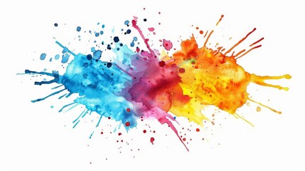 Colorful watercolor splash explosion isolated on white background image flat design front view creative burst theme animation Analogous Color Scheme