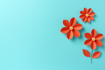 Naklejka premium Paper cut flowers and leaves, Fresh spring nature background. Floral banner, poster, flyer template with copy space.