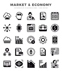Set of Market & Economy Icons Lineal Filled icons collection.