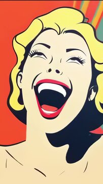 happy woman screaming smiling in joy extasy rainbow colorful comix cartoon iretro illustration animation advertisement style - 4K stock Video footage AI