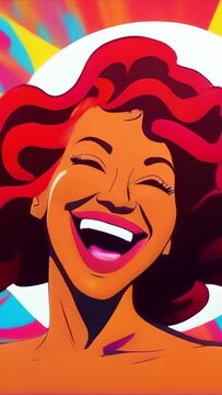 happy woman screaming smiling in joy extasy rainbow colorful comix cartoon iretro illustration animation advertisement style - 4K stock Video footage AI