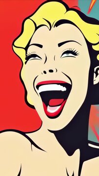 happy woman screaming smiling in joy extasy rainbow colorful comix cartoon iretro illustration animation advertisement style - 4K stock Video footage AI