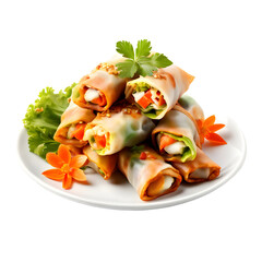 Tasty Spring rolls isolated on transparent background generative ai, cut out, or clipping path.