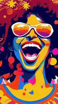 happy woman screaming smiling in joy extasy rainbow colorful comix cartoon iretro illustration animation advertisement style - 4K stock Video footage AI