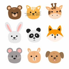 set of animals head cute 