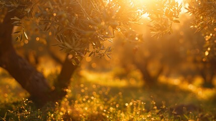 Golden Olive Tree Sunset: Nature Background