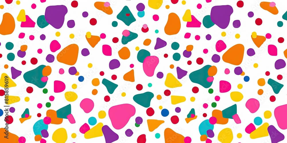 Poster a vibrant and colorful pattern featuring small, rounded shapes in various colors on a white backgrou