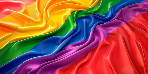 Closeup on a silk fabric or flag with LGBTQ+ colors. Can be used as pride day and celebrating diversity concept.