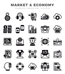 Market & Economy Icons Pack. Lineal Filled icons set. Lineal Filled icon collection set.