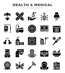 Set of simple Glyph HEALTH & MEDICAL Icons. Glyph art icons pack. Vector illustration.