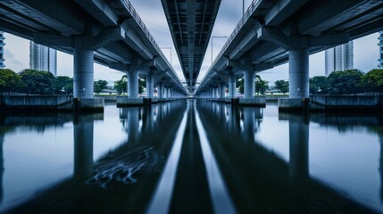 In Singapore, there is an symmetrical overpass going over a river
