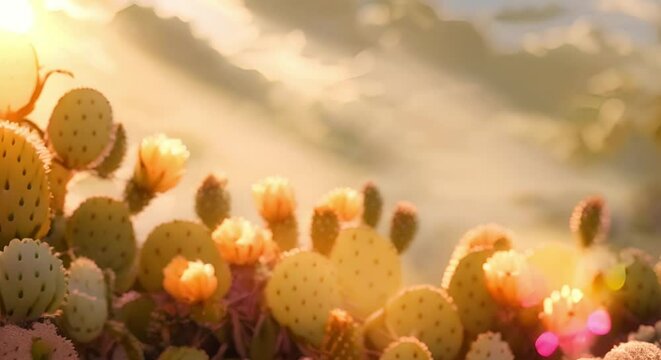 Opuntia Prickly Pear Cactus: An Abstract Representation of a Botanical Food Plant. Concept Botanical Beauty, Prickly Pear Cactus, Abstract Representation, Food Plant Illustration, Opuntia Artwork
